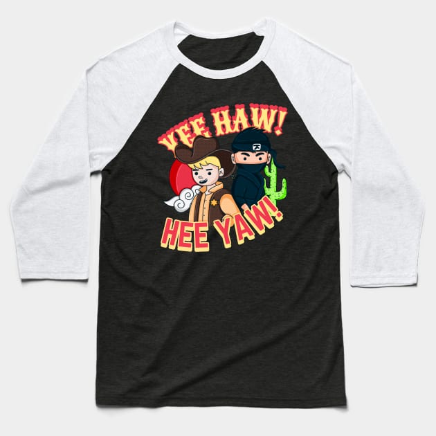 Cowboy Vs Ninja Showdown Baseball T-Shirt by GiveMeThatPencil